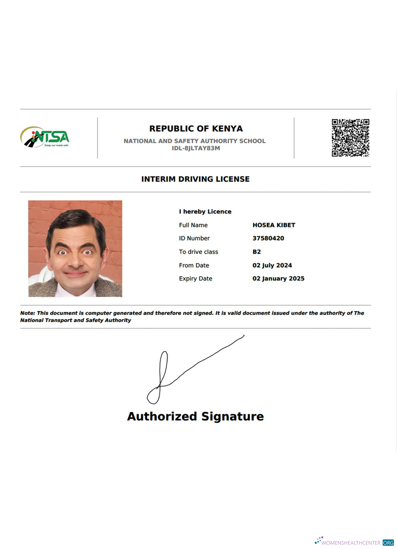 Download Kenya interim driving license Photoshop template